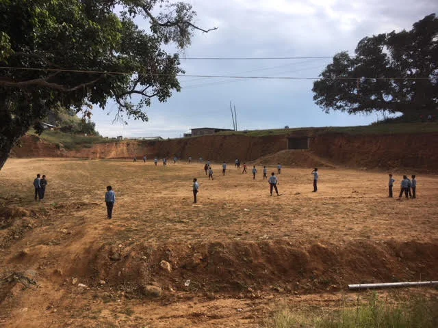 Kavre is very dry, this school playing field is one of the highest in the district. (November 2017)