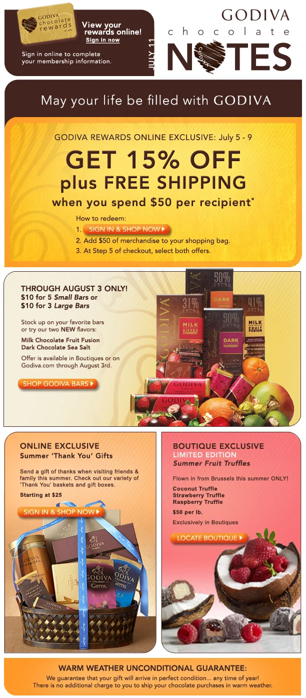 GODIVA Chocolate Rewards monthly e-newsletter