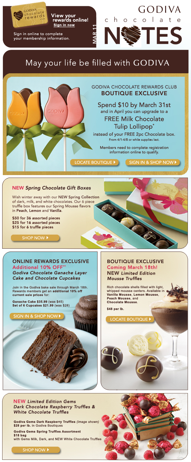 GODIVA Chocolate Rewards monthly e-newsletter