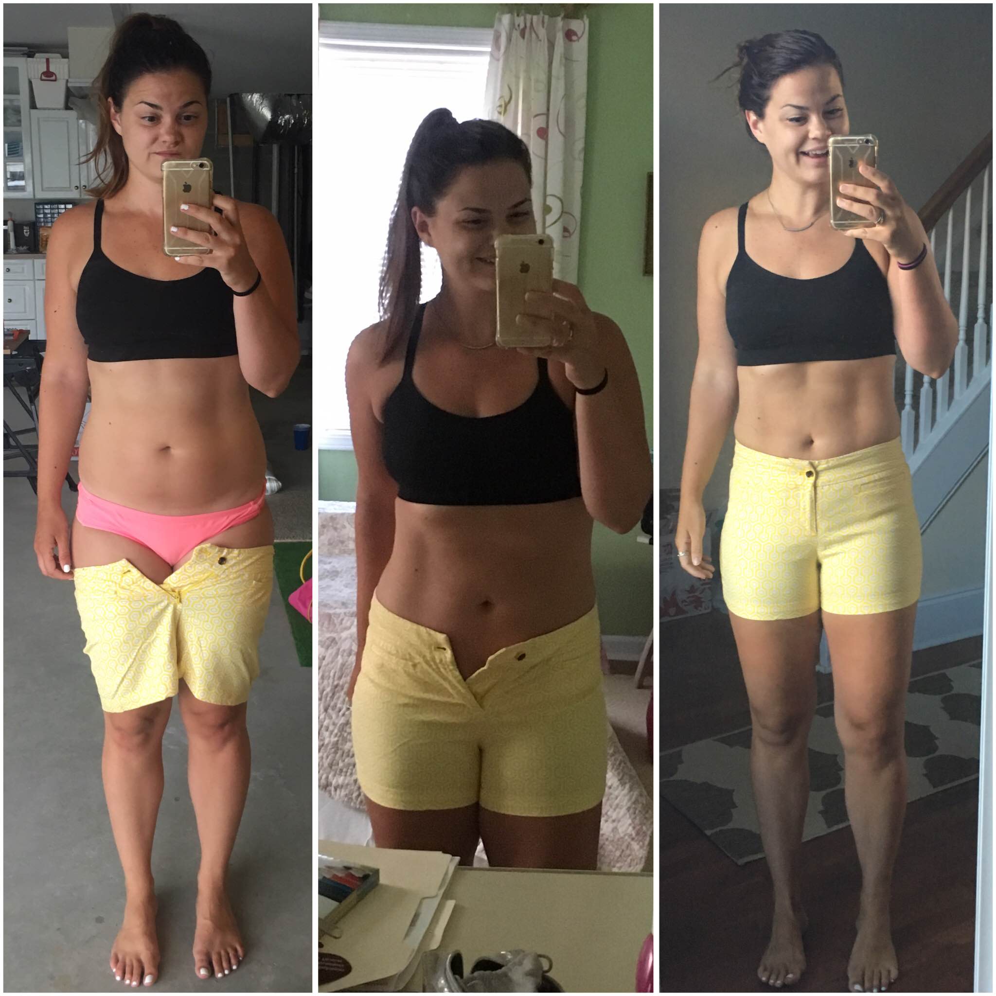 Progress from July 12 to today, August 4, from following the 21 Day Fix meal plan and doing PiYo and Hammer & Chisel workouts. (Poor lighting due to unfiltered photos)