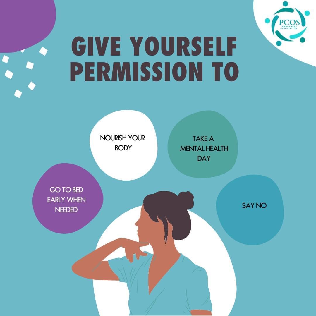Prioritizing your mental health is essential. Give yourself permission to:
&bull; Nourish your body
&bull; Take a mental health day
&bull; Go to bed early
&bull; Say no

#mentalhealthawarenessmonth #MHAM #pcoscommunity