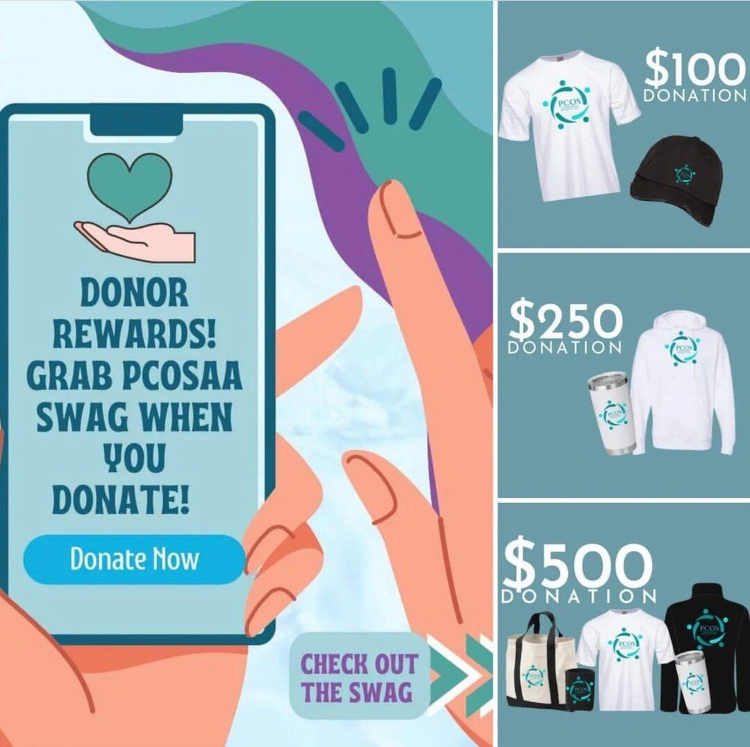 Donor Rewards! Grab some PCOSAA swag when you donate. Help support groups of women struggling with PCOS and help us spread awareness and provide resources. Plus, help fund PCOS research by the Ovary Lab at Cornell University! Donate today! 

https://