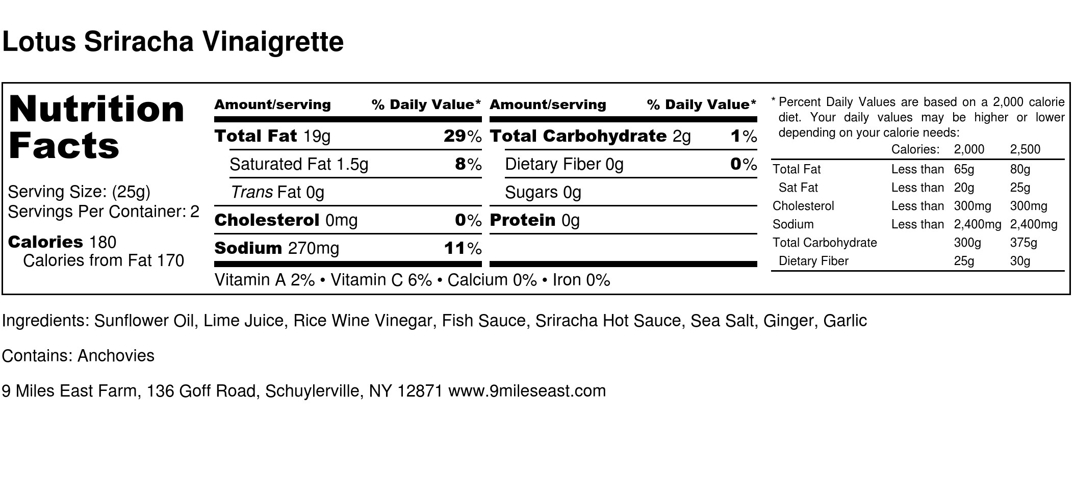 Lotus Sriracha Vinaigrette - Nutrition Label.jpg