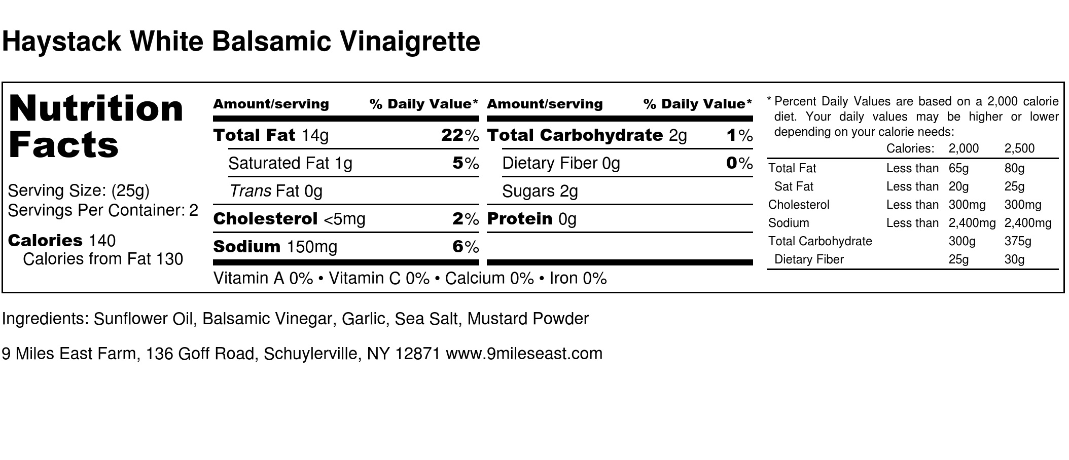 Haystack White Balsamic Vinaigrette - Nutrition Label.jpg