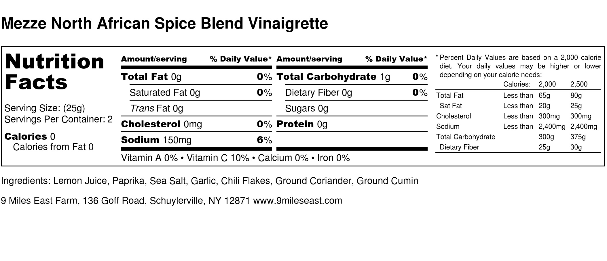 Mezze North African Spice Blend Vinaigrette - Nutrition Label.jpg