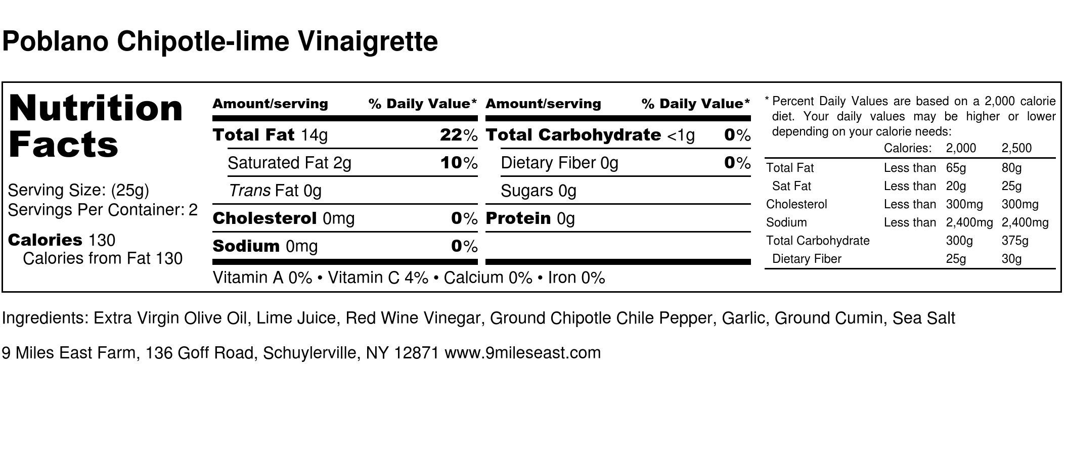 Poblano Chipotle-lime Vinaigrette - Nutrition Label.jpg