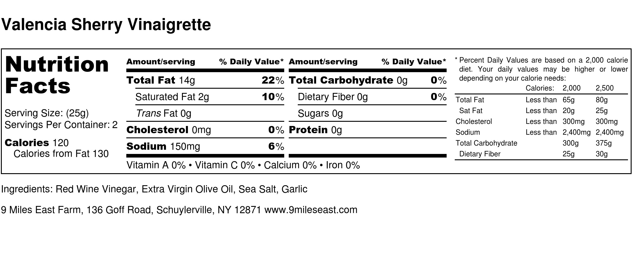 Valencia Sherry Vinaigrette - Nutrition Label.jpg