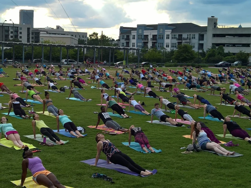 King of Pops hosts free yoga in the park next to the BeltLine. Picture Credit - Atlanta Outdoor Club