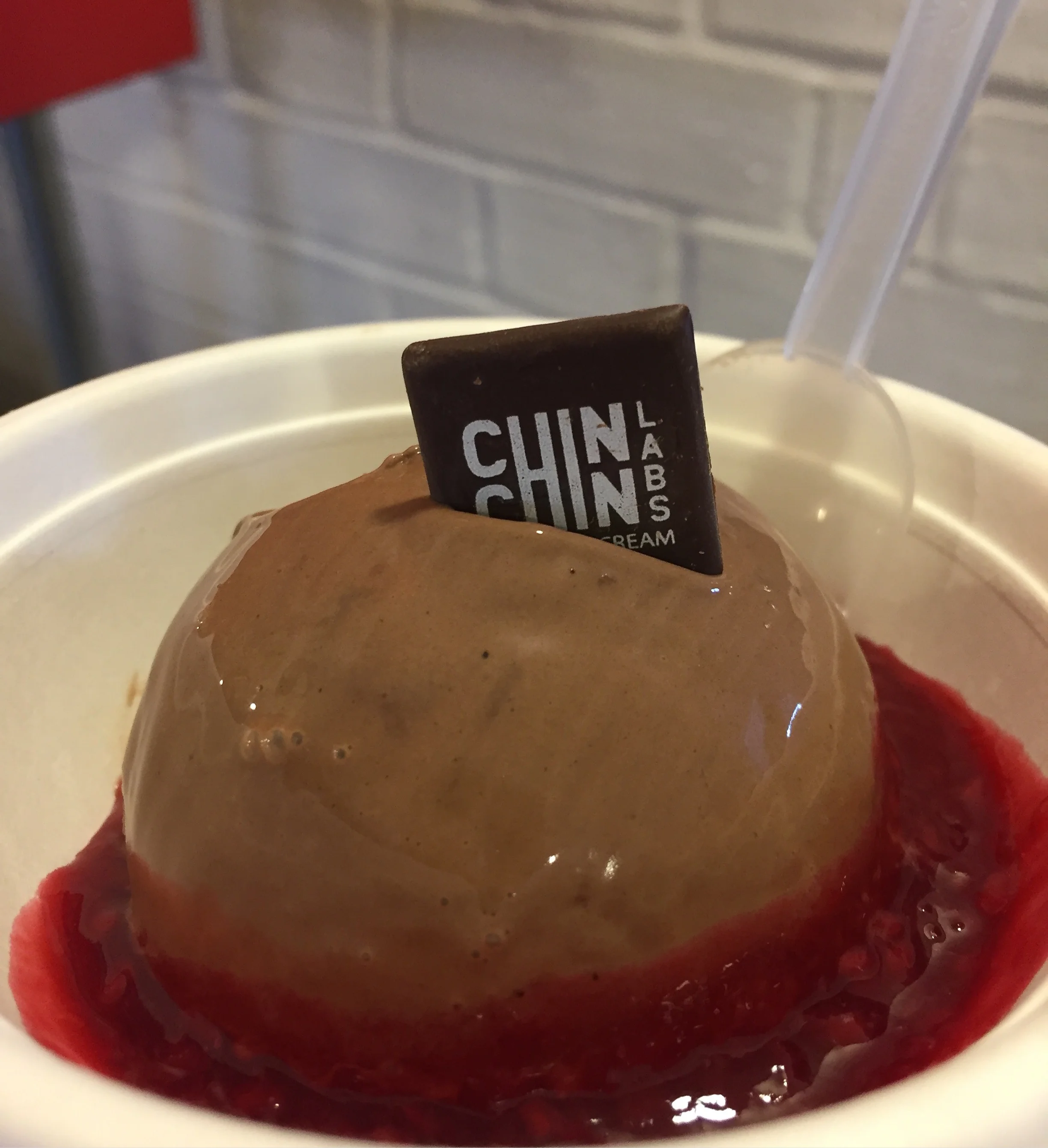 Chocolate Ice Cream, raspberry sauce = heaven! 