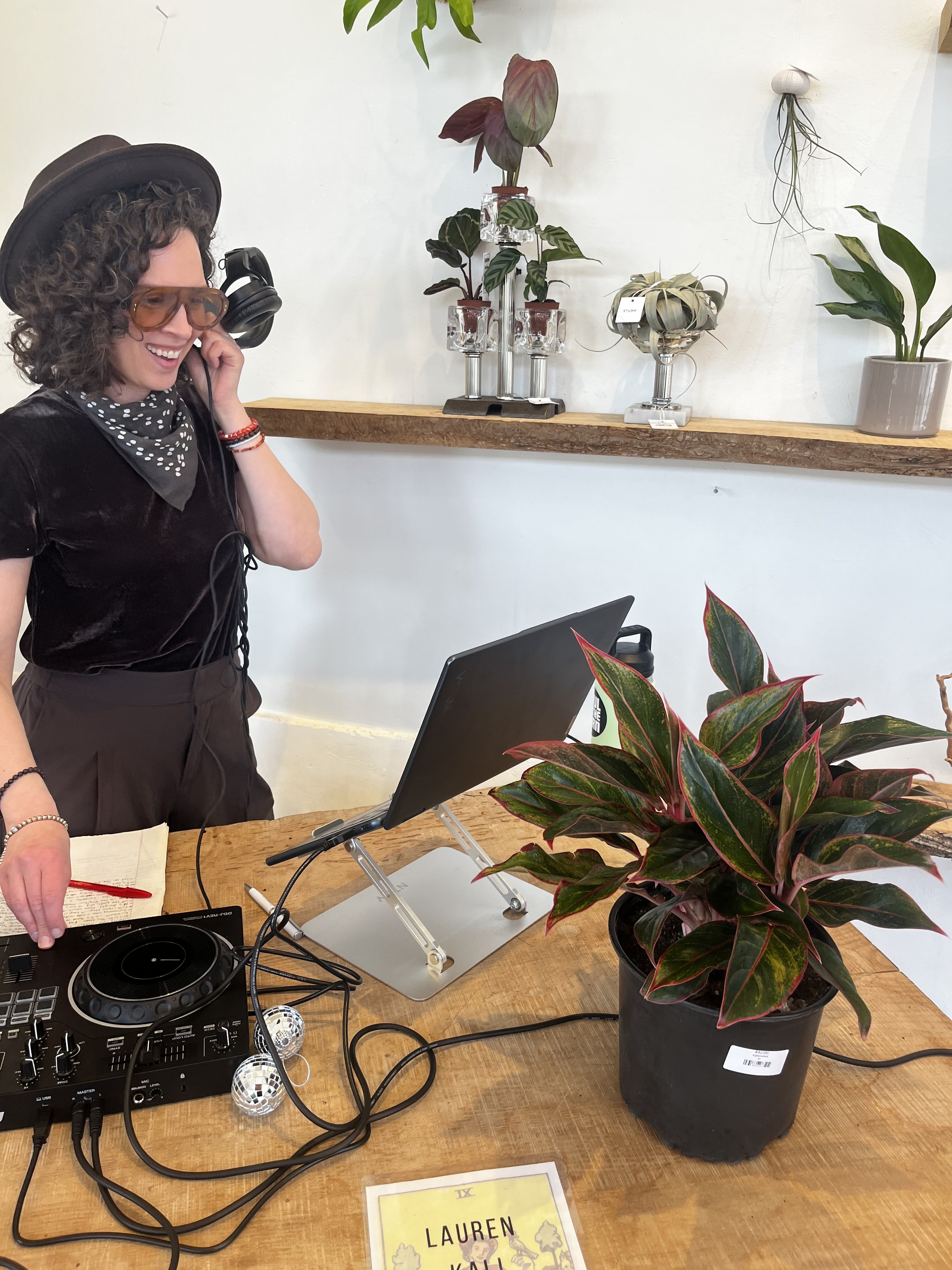Lauren DJs at a plant shop in Philadelphia, NYC, and Princeton, NJ.