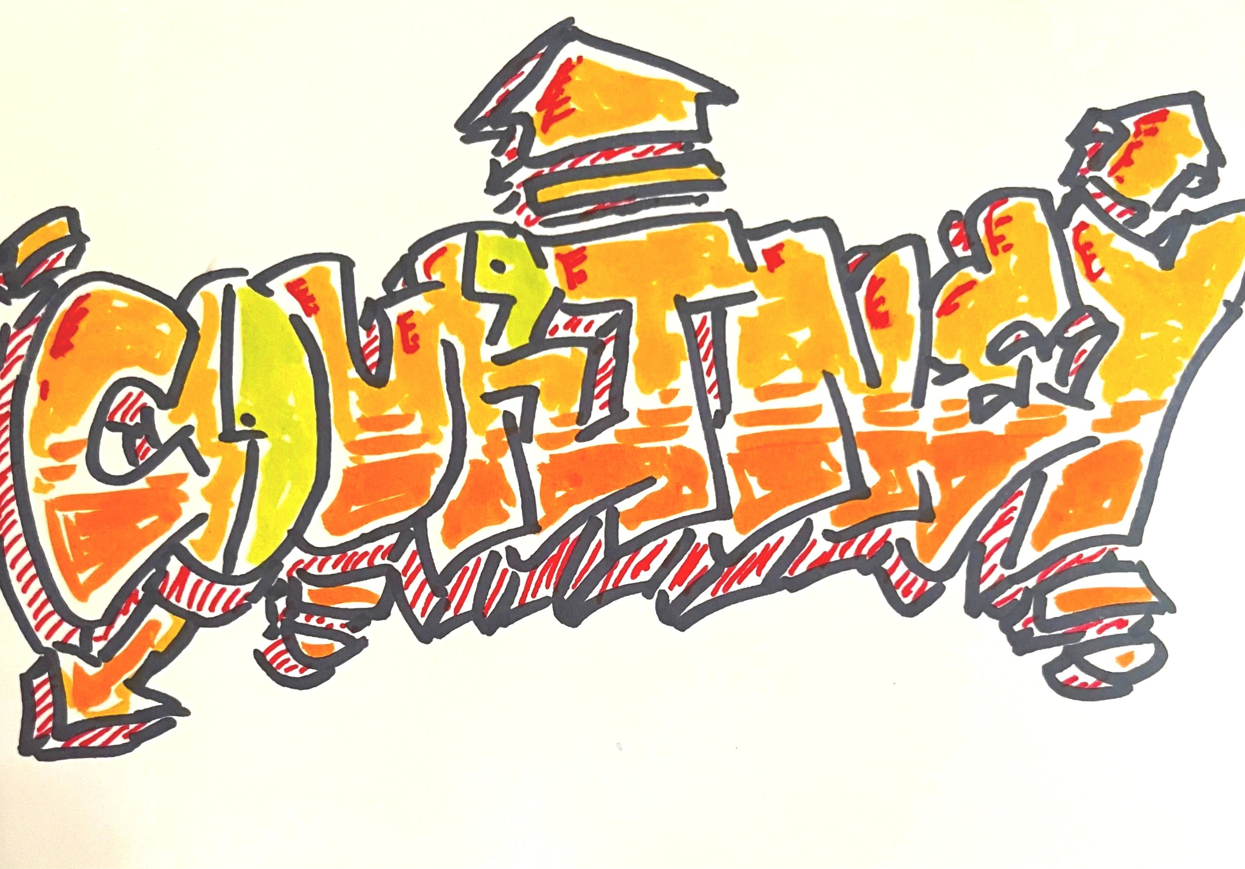 Orange graffiti name drawing