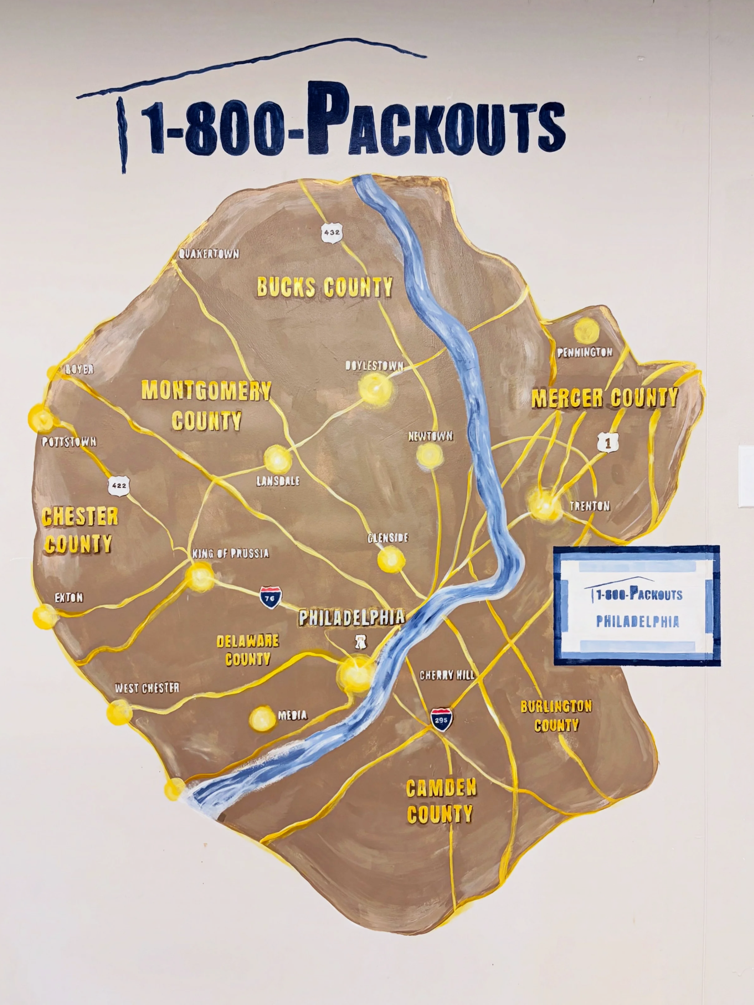a map of Philadelphia and surrounding areas for 1-800-Packouts warehouse
