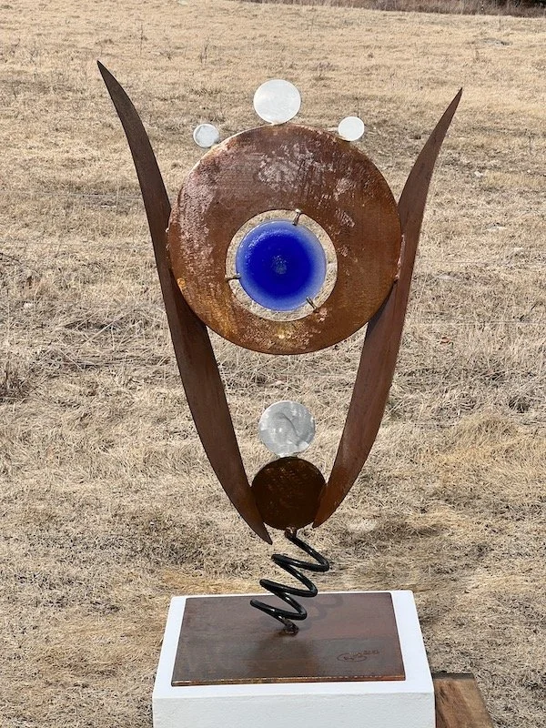 Kinetic, steel, stainless, glass, 51" x 32" x 20"