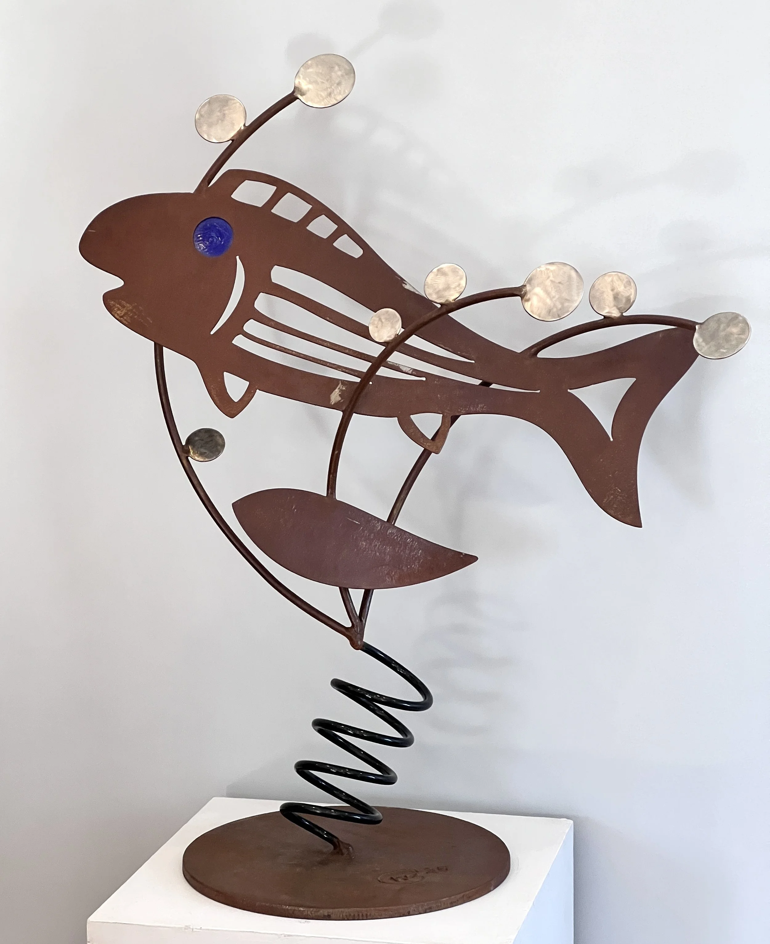 Steel, stainless and glass, 44" x 36" x 18"
