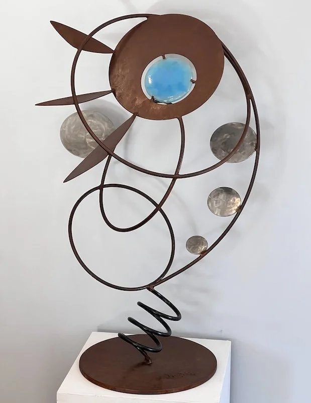 Steel, stainless and glass, 50" x 30" x 20"