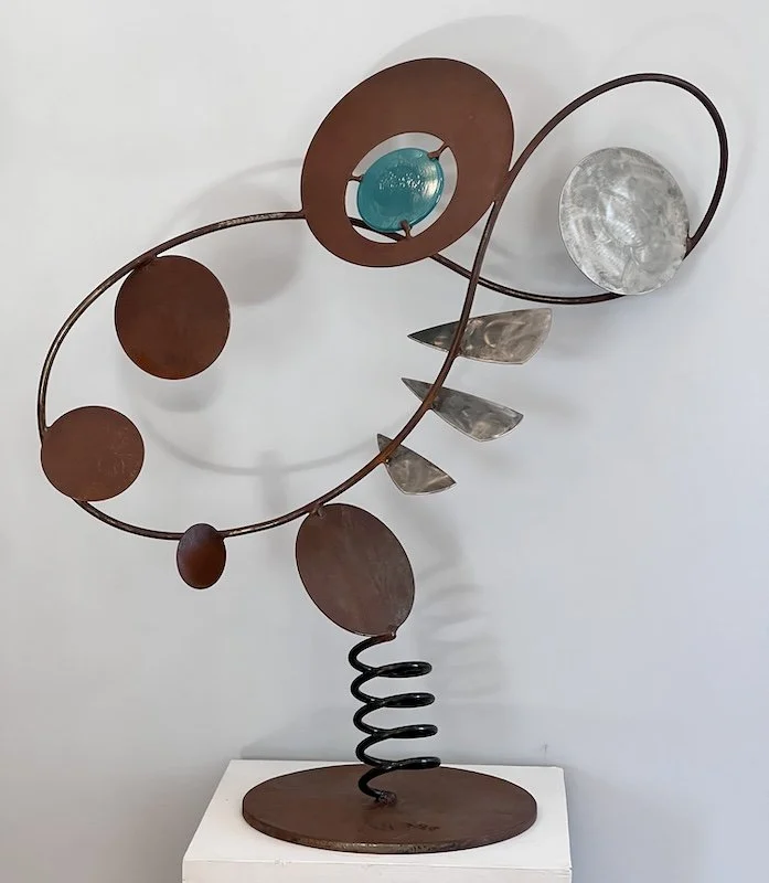 Steel, stainless and glass, 46" x 40" x 18"