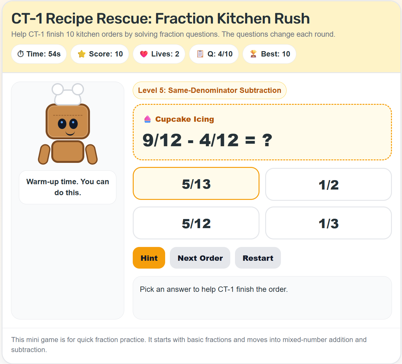 Free Primary School Fraction Practice Game for Singapore Students