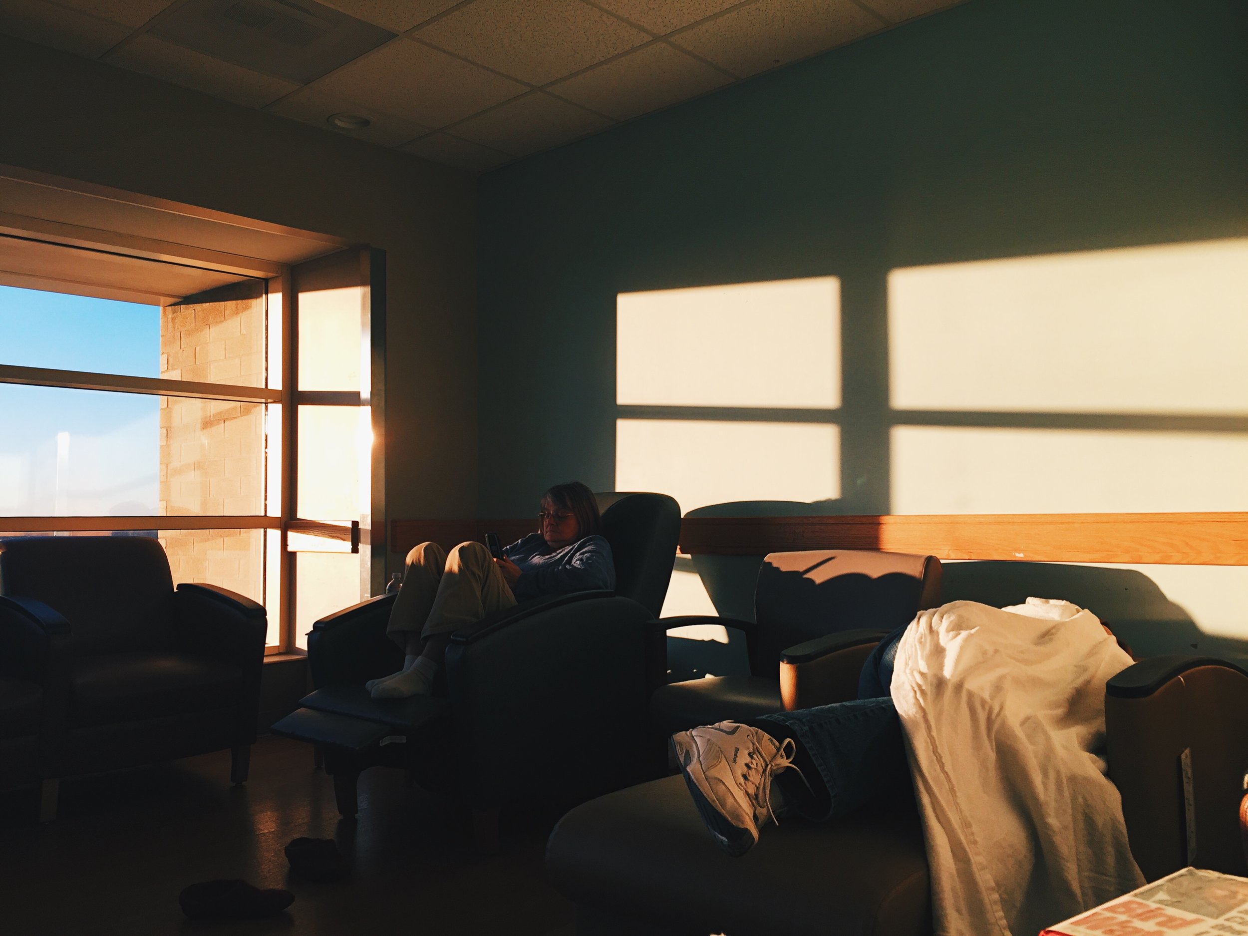 Dec. 27, 2016 — We found a more secluded room to call our home for the next week. Many people came and went, but my mother found people to talk to here and there. One lady in particular, whose husband suffered from a heart attack, was a constant friend of hers. When they weren't chatting, or on Facebook, my mother was on her phone answering questions back-to-back from concerned friends and family.