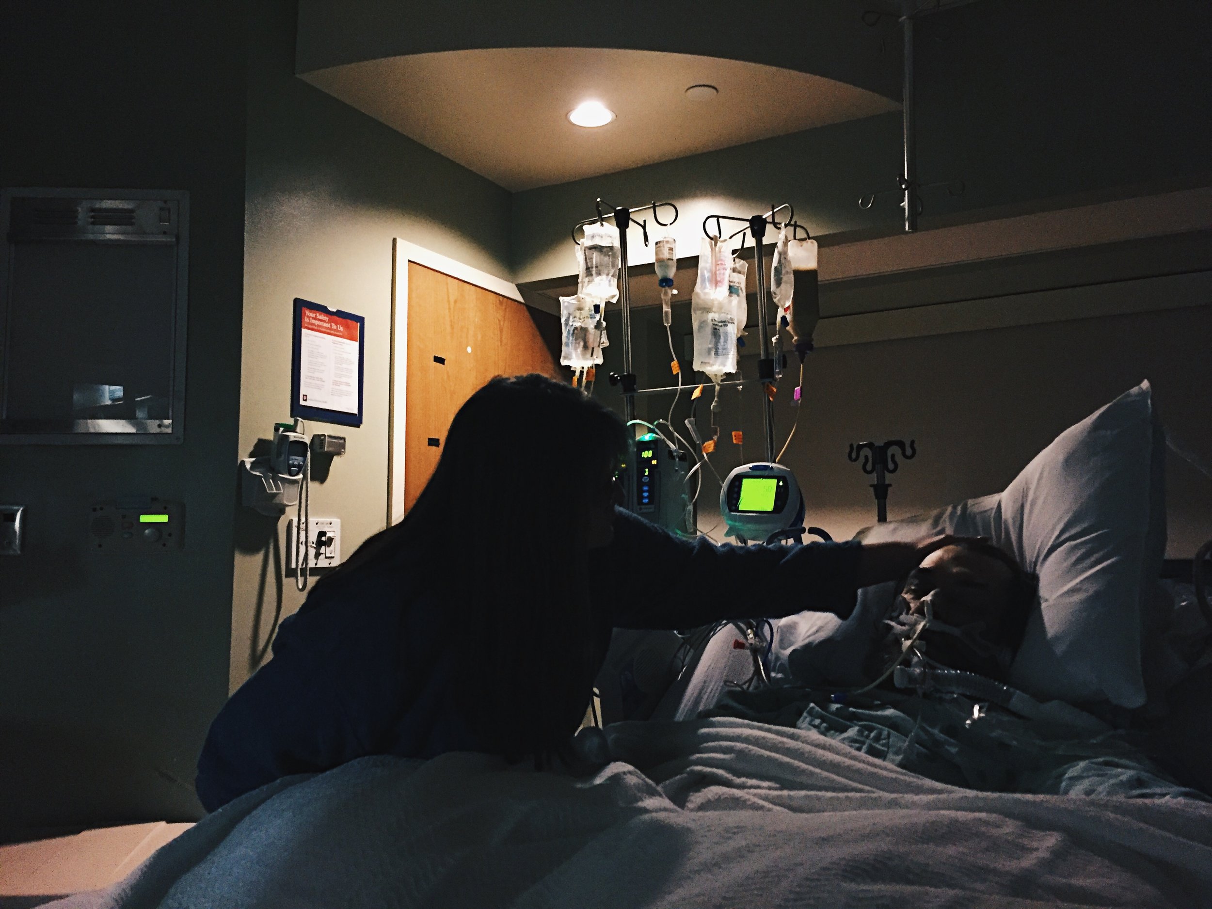 Dec. 27, 2016 — We had a routine for when we would go see him: early morning (8 a.m.), early afternoon (1 p.m.), late afternoon (4 p.m.), evening (8:45 p.m.) and late night (12 a.m.). The routine that hit me the hardest was my mother kissing her hand and pressing it his forehead, then stroking his hair back. She would whisper, "I love you," "Goodnight" or "Get better" before walking out of the room for the night.