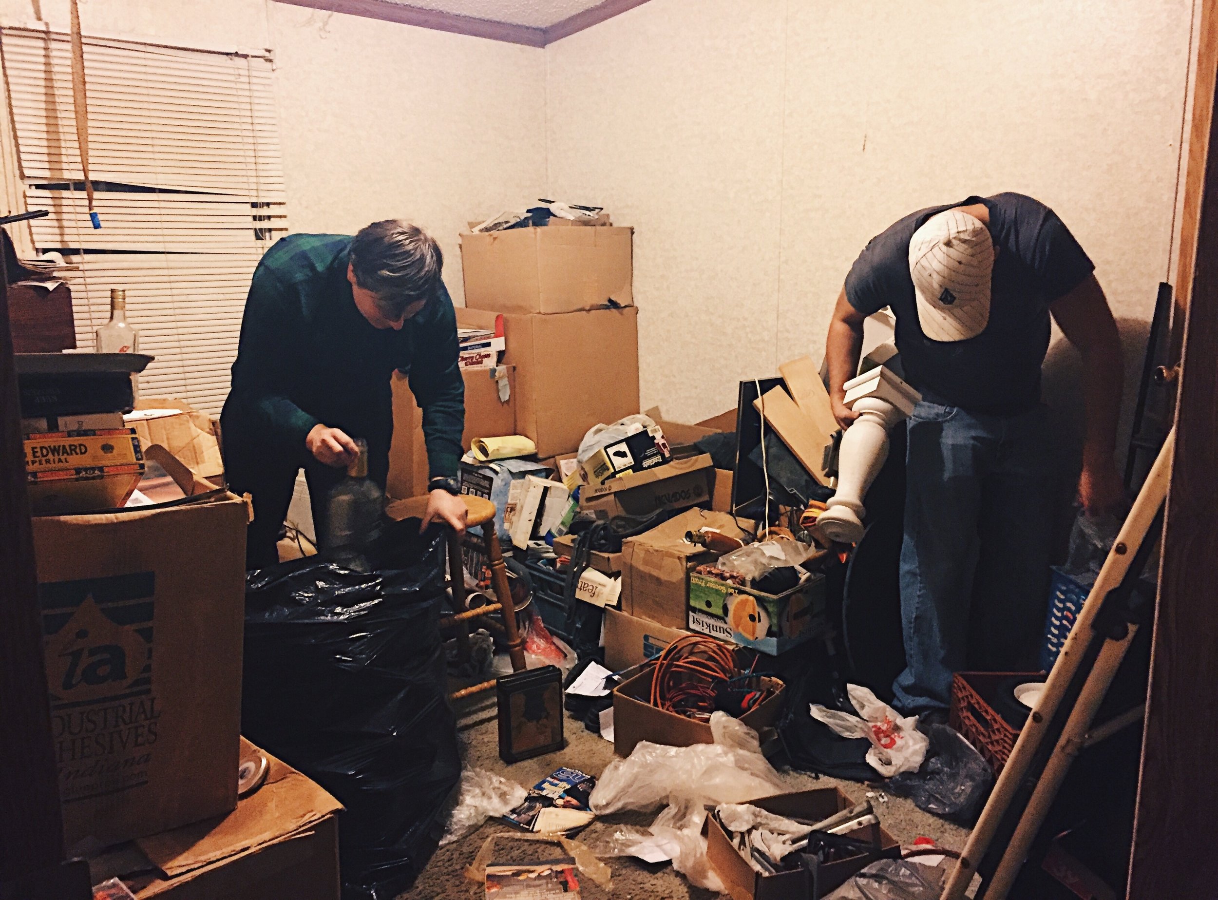 Jan. 4, 2017 — After going through his possessions in the bedroom, my brothers started cleaning my childhood room. He had claimed it as his own for storage, and for his alcohol. Nearly 10 empty tequila bottles were thrown away as well as a case of beer and any other leftover alcohol. There was another room across the hall waiting to be cleaned.