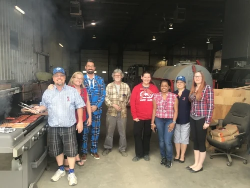 The Western Regional Executive Director for Prostate Cancer Canada, Mark Mahl, joined us for lunch and posted some group photos. His Plaid Suit was the highlight of our Plaid for Dad BBQ.