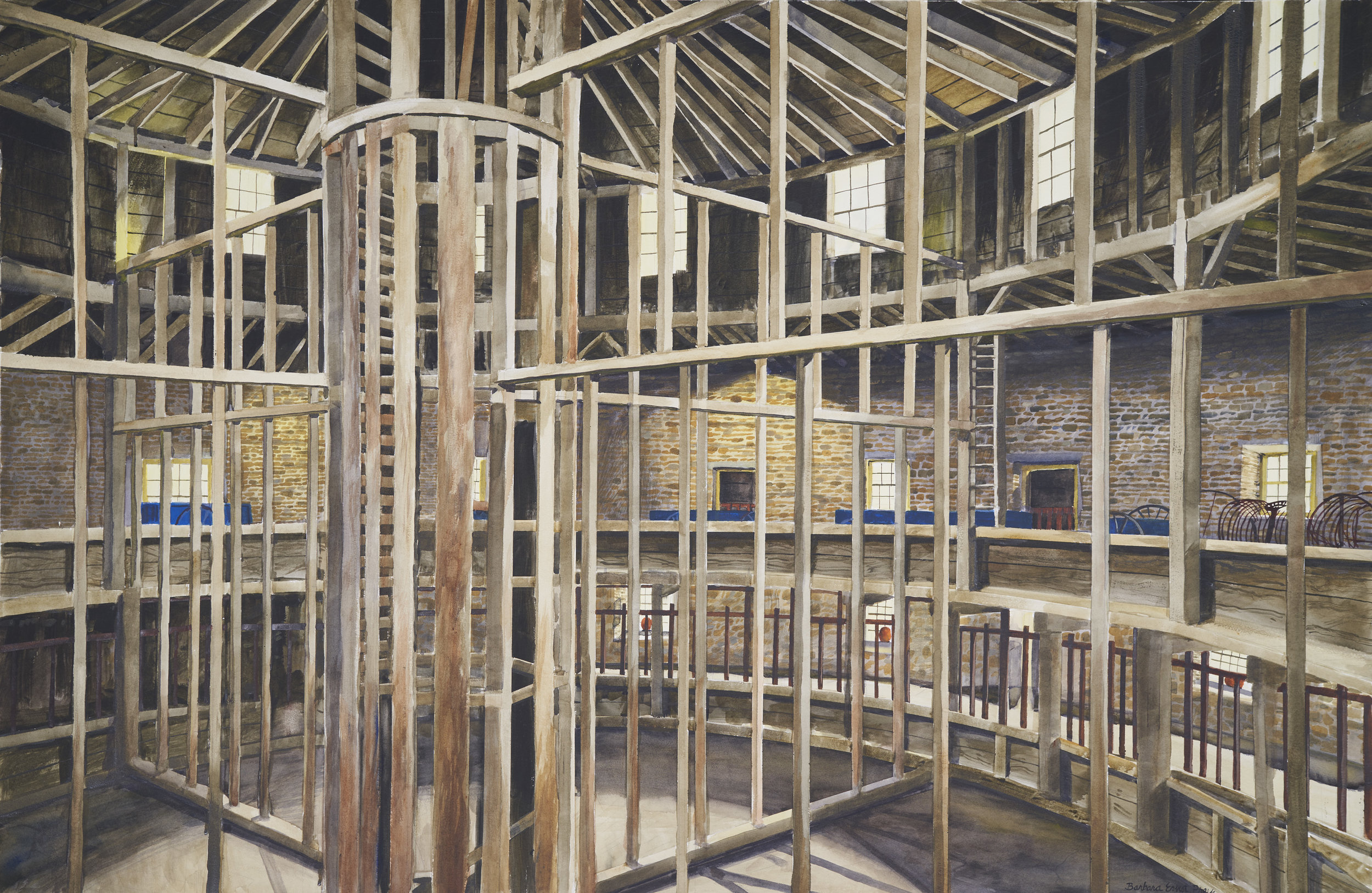 Wood Work, 2019, Watercolor and drybrush on paper, 40 x 60 inches