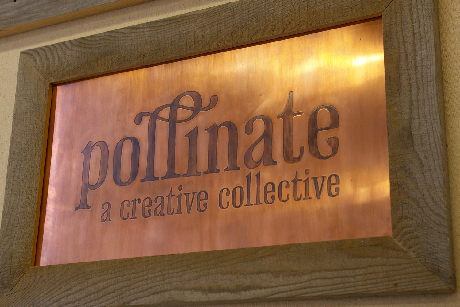 Pollinate signage | recycled etched copper