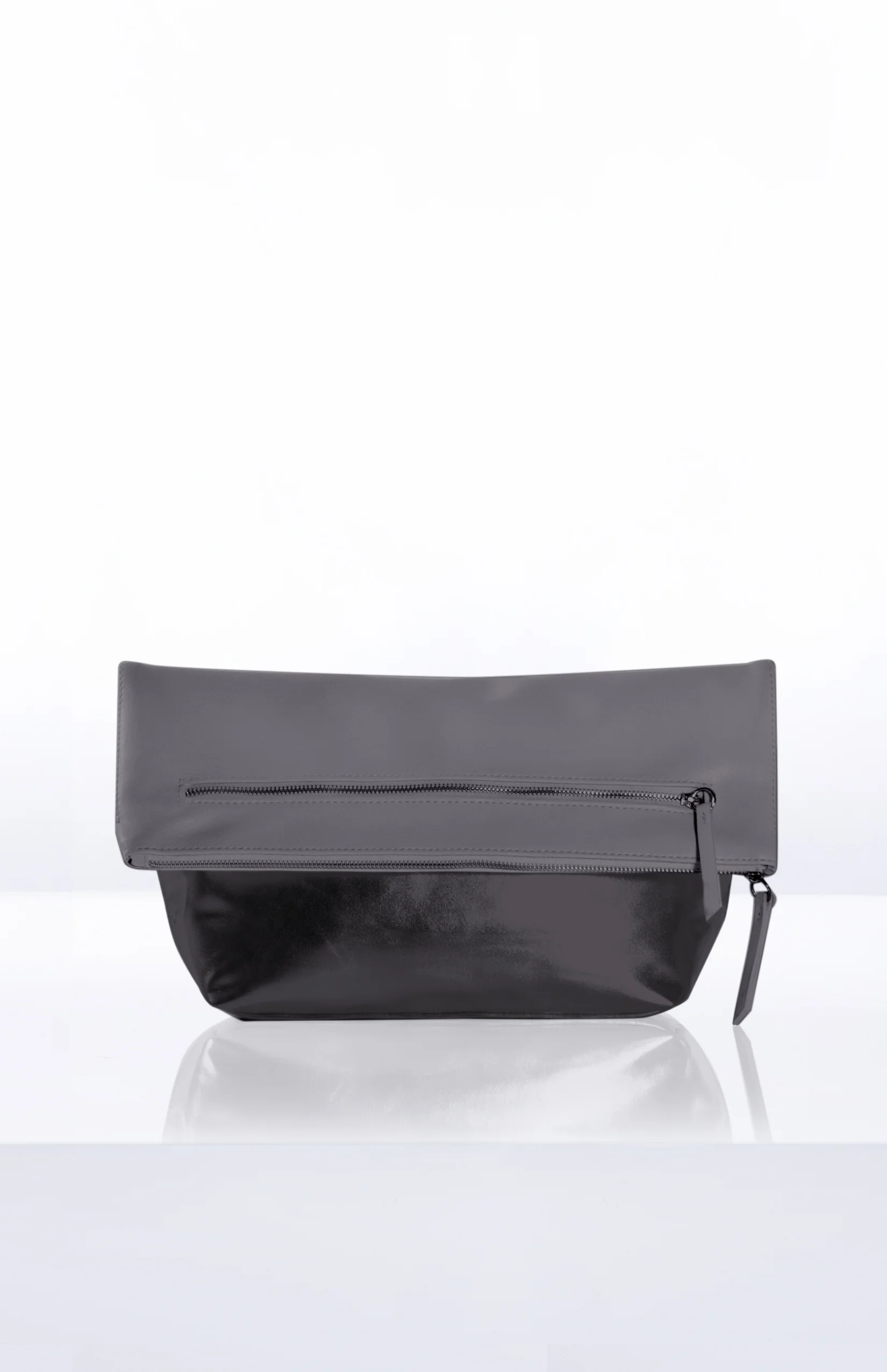 ANASTASIA FOLDOVER CLUTCH- Grey + Gunmetal Gusset