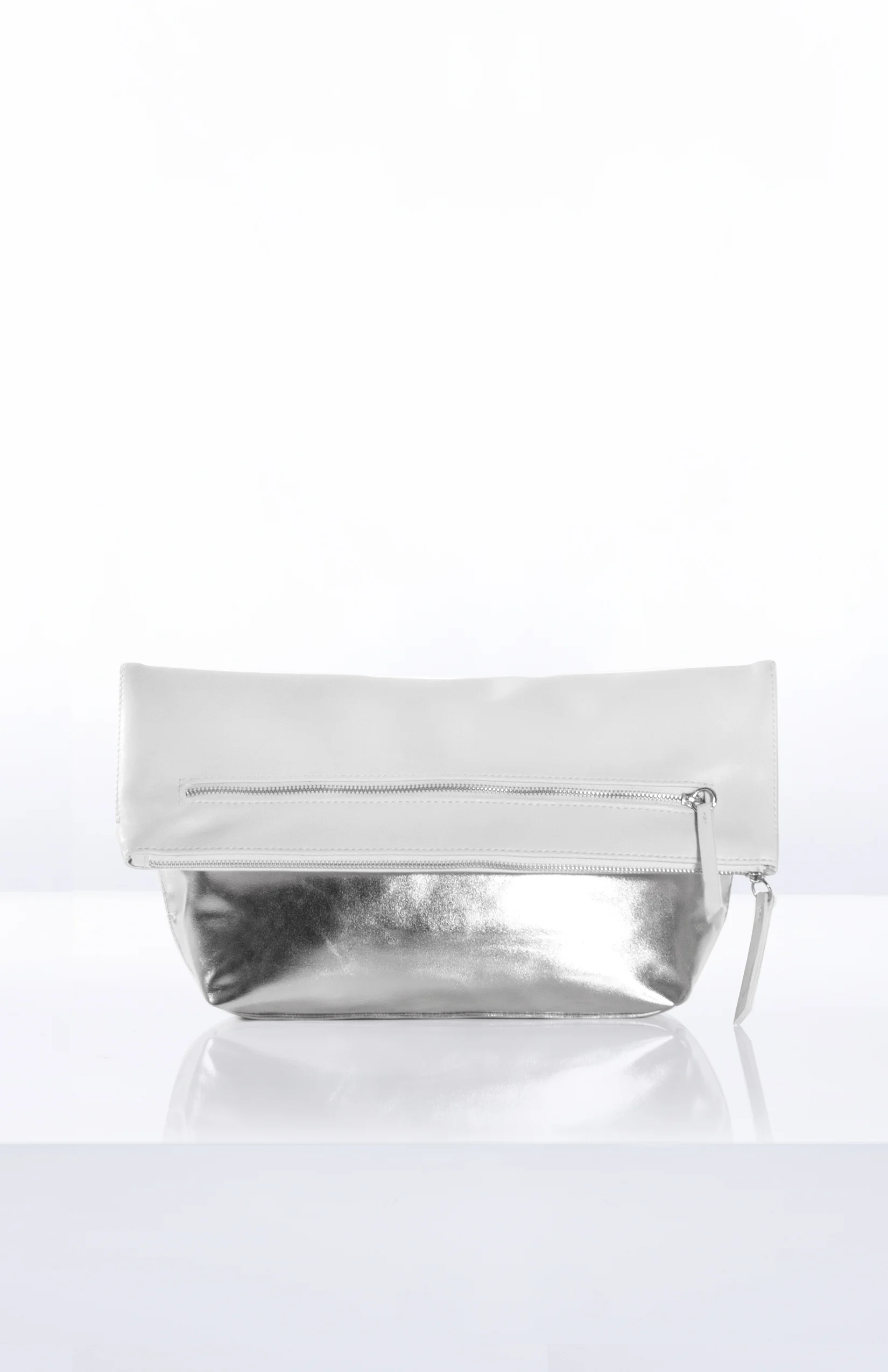 ANASTASIA FOLDOVER CLUTCH- White + Platinum Gusset