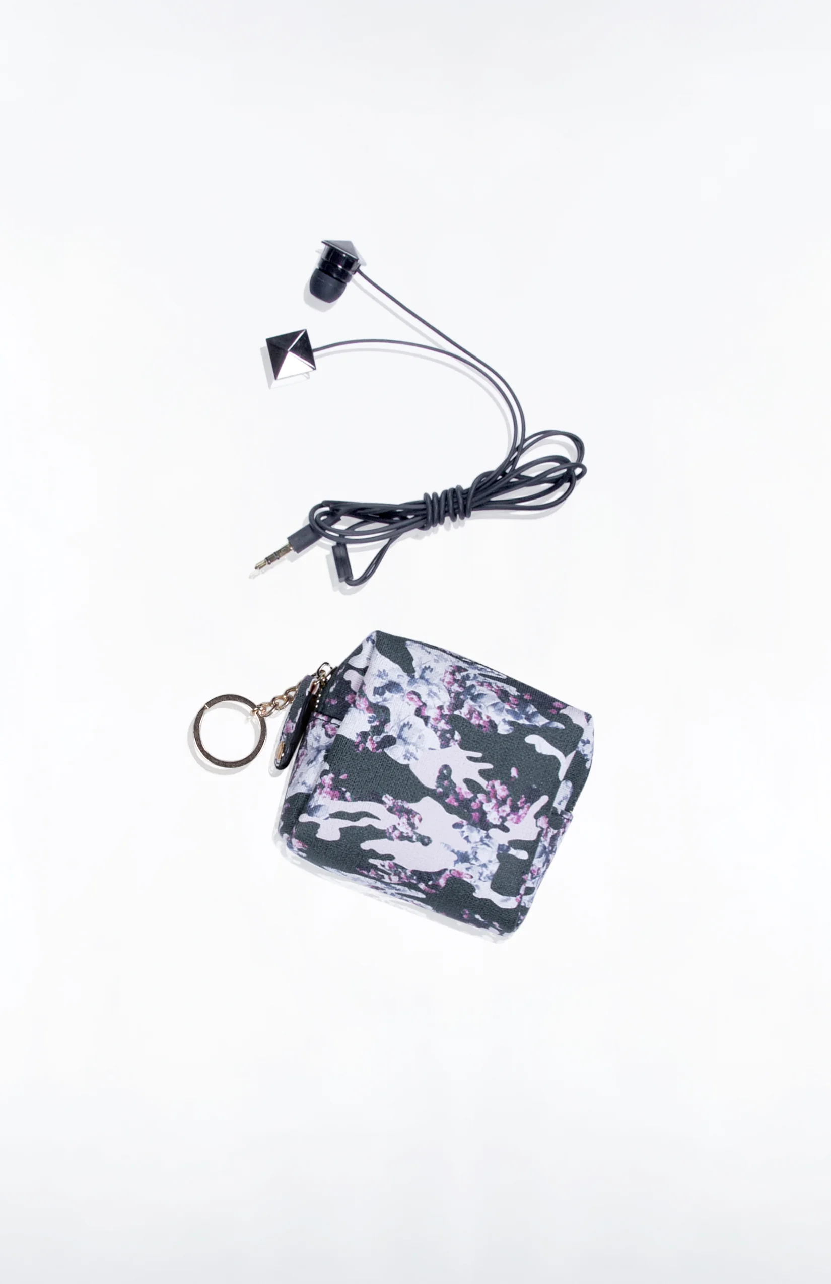 ROE EARBUD/KEY POUCH- Custom Printed Saffiano (Floral Camo)