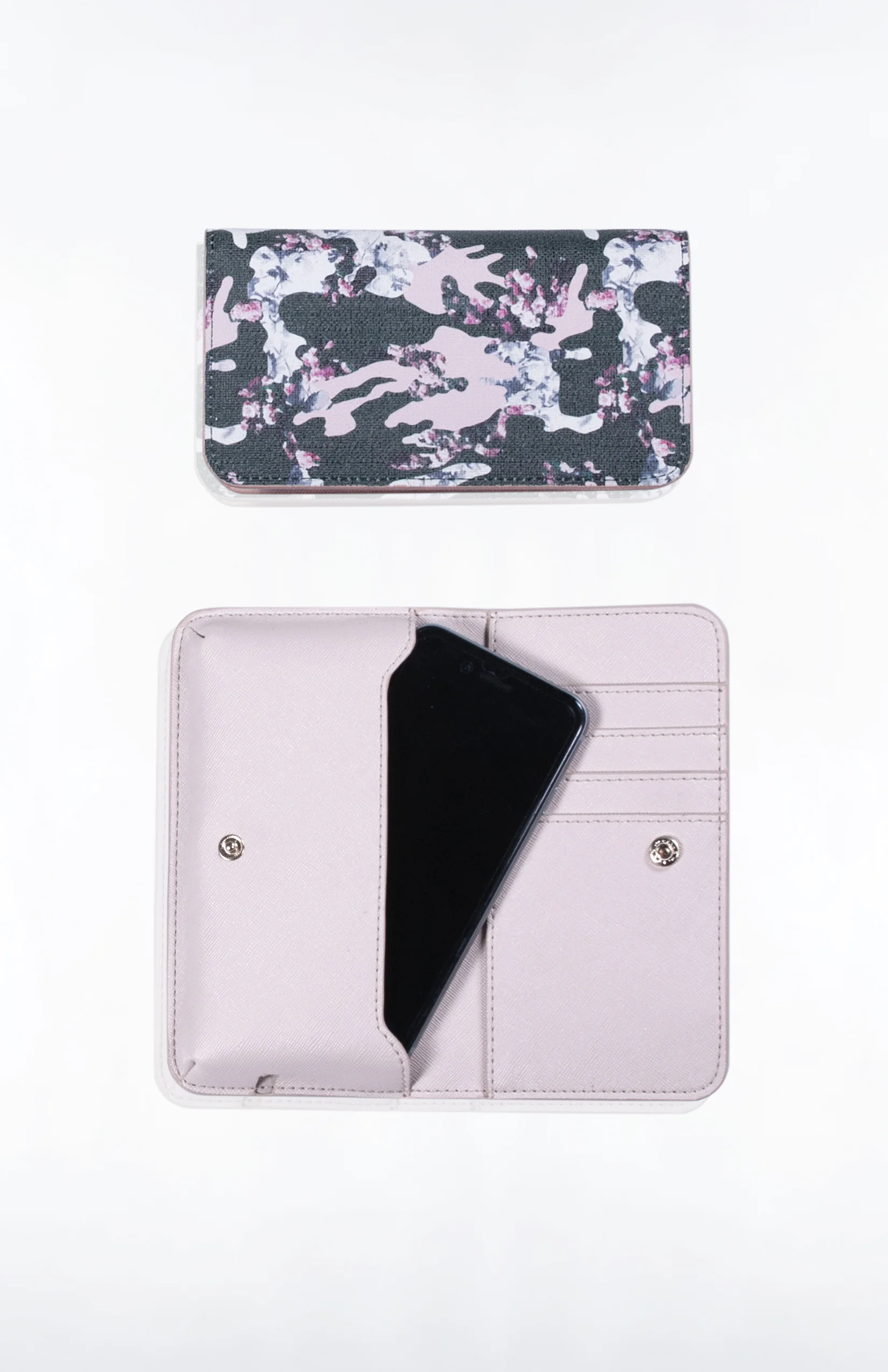 CALLIE PHONE WALLET- Custom Printed Saffiano (Floral Camo)