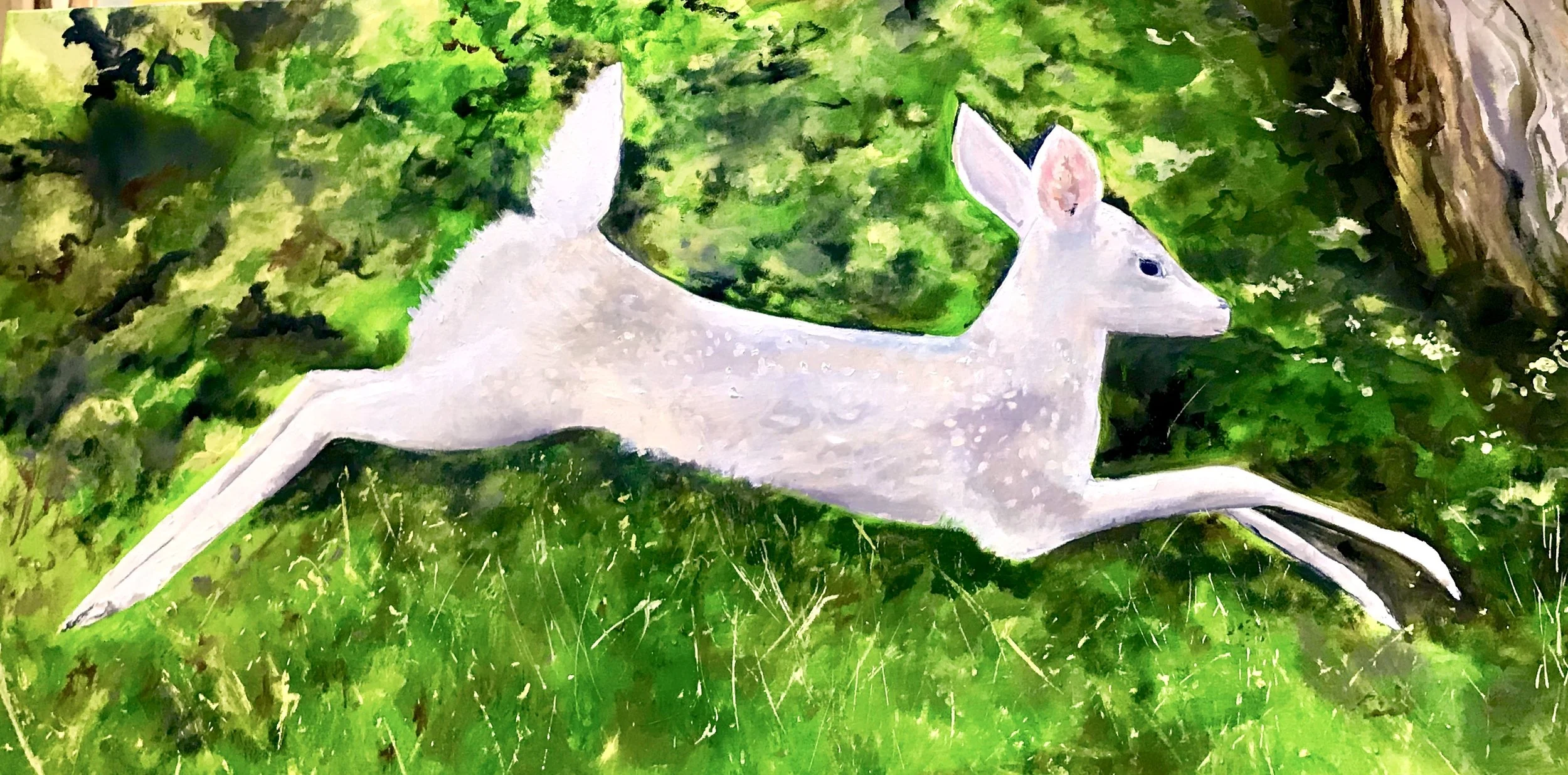 White Fawn Leaping Oil 24" x 48" $2000