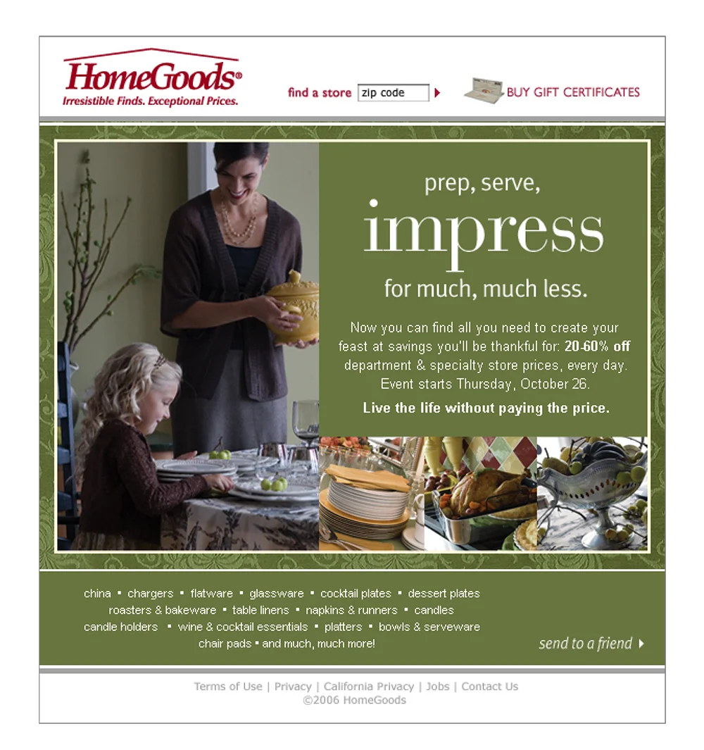 Homegoods Thanksgiving Event Email