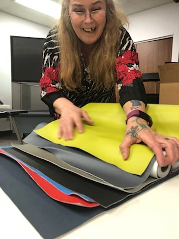 Kerry preparing some of the sewing materials.