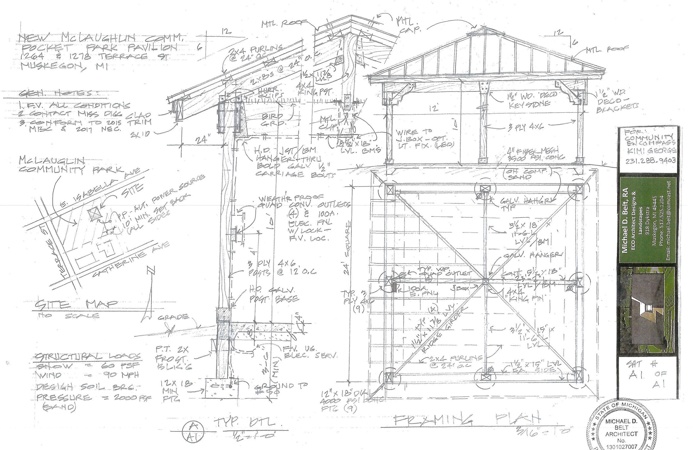 Early blueprints for the pavilion.