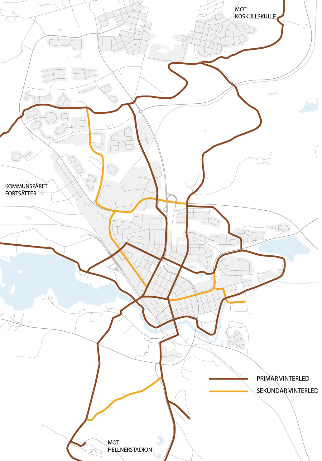 Strukturplan med konceptet två stråk och tre slingor. 