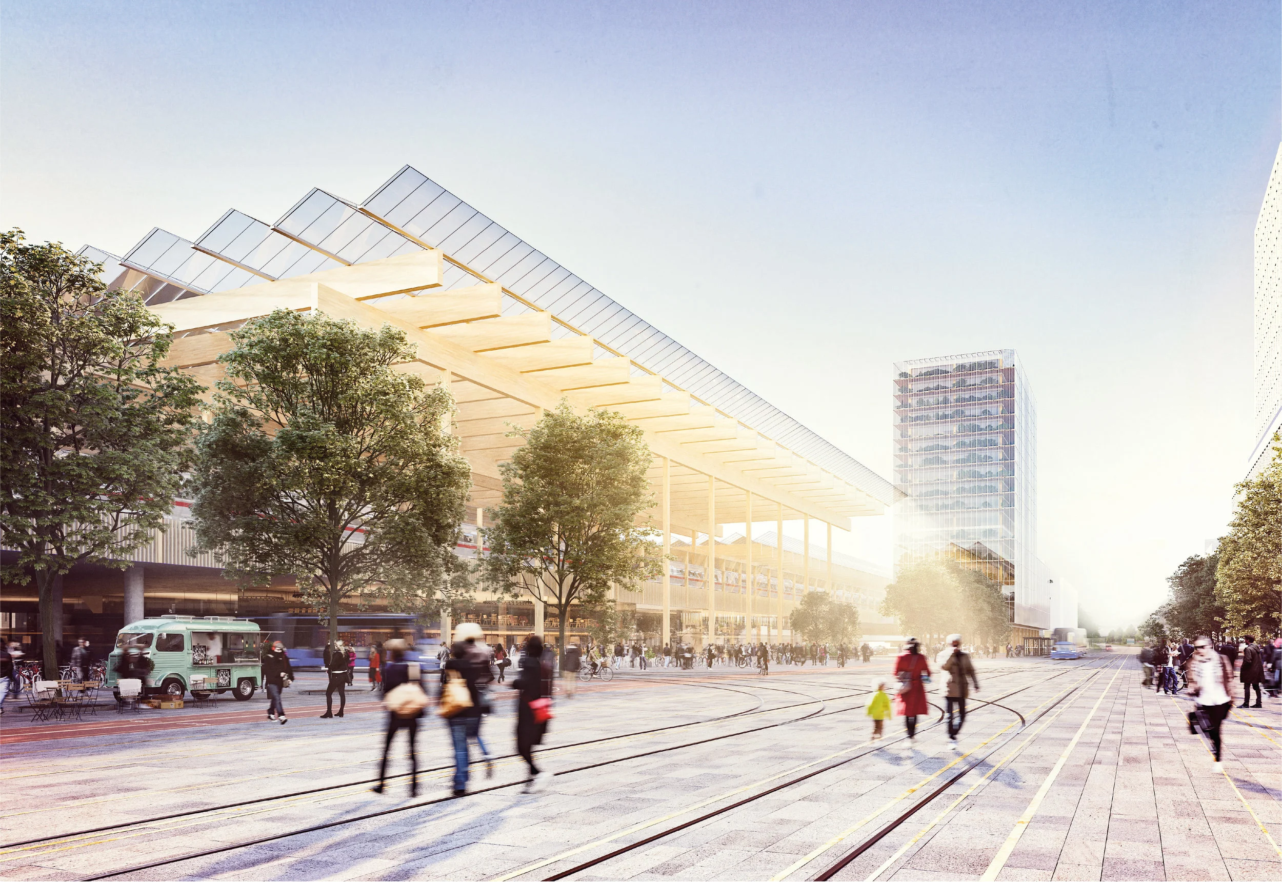 Då hela området ska omvandlas finns möjligheter att anpassa stadsbyggandet till den nya järnvägen och forskning visar att järnvägens många positiva möjligheter med ökad tillgänglighet nås bäst genom centrala stationslägen där boende och arbetsplatser ligger inom gångavstånd. Bild: Wingårdh Arkitekter AB