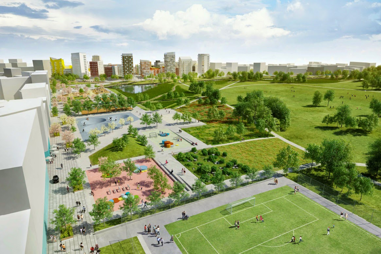 Visionsbild på aktivitetsbryggan. Skiss: White arkitekter.