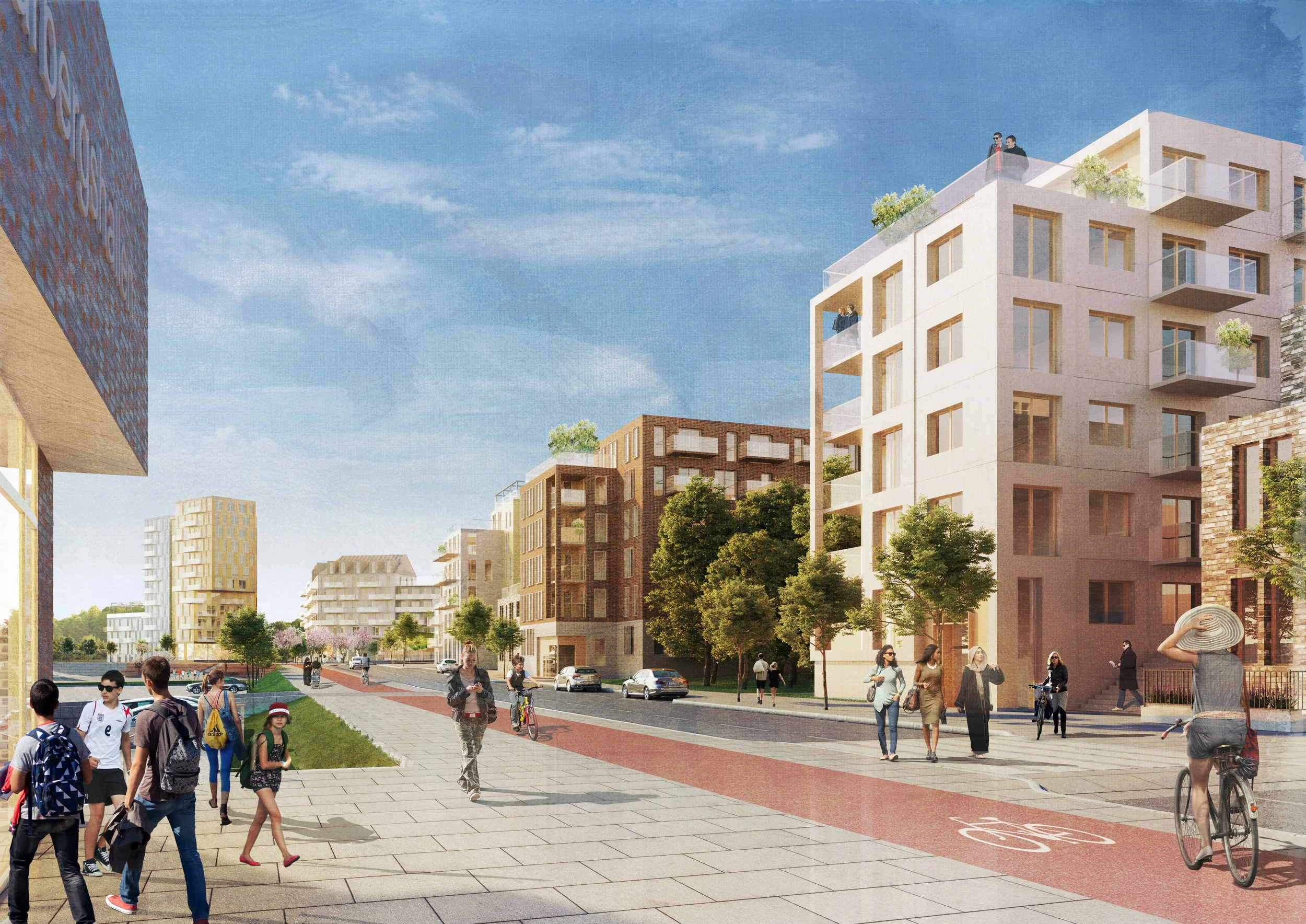 Konceptbild för framtida Vårbergsvägen. Illustration Tovatt. Architects & planners