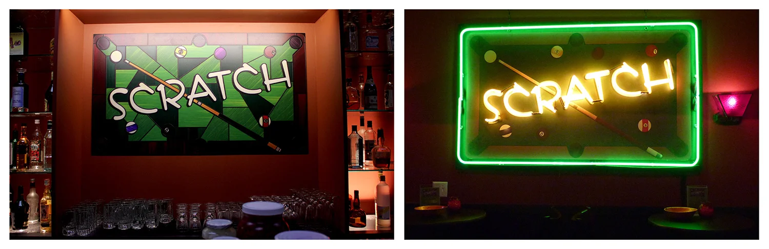 Pool Hall Stained Glass & Neon Signs