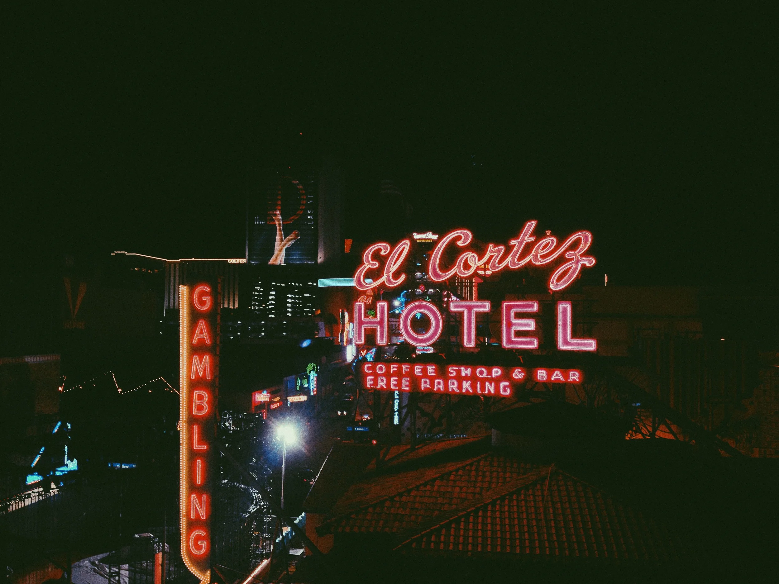 The view from our balcony at the El Cortez Hotel. 