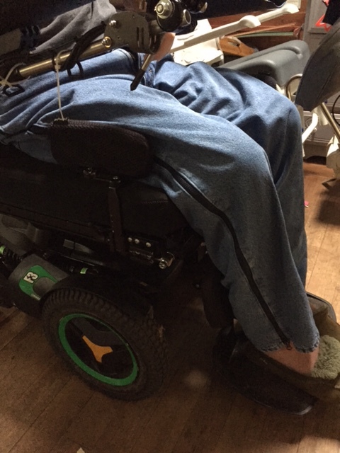 Bobby modeling his pants with the zippers installed.