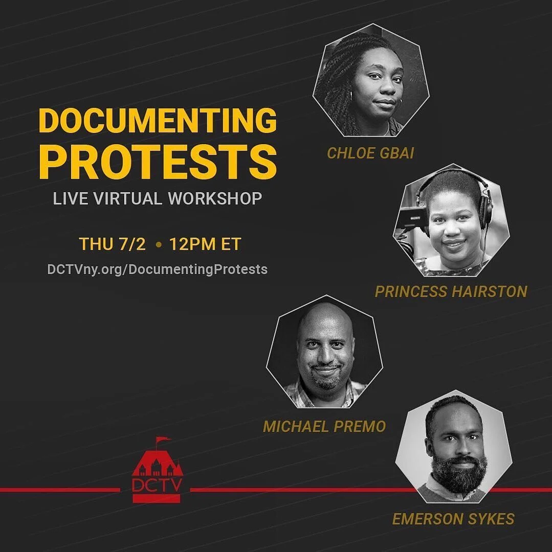 RePosted&bull; @dctvny This 🔸Thu 7/2 12-2pm ET🔸 we are offering another free online DOCUMENTING PROTESTS panel. A conversation moderated by @chloegbai, featuring ACLU lawyer Emerson Sykes and filmmakers @princessahairston and @michaelspremo. Join u