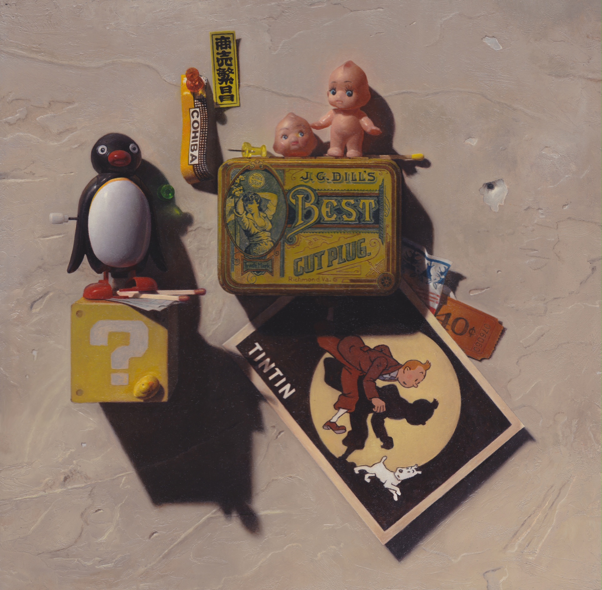  Samuel Hung,&nbsp; Dill's Best &amp; TINTIN,&nbsp; oil on panel, 13x13 in 