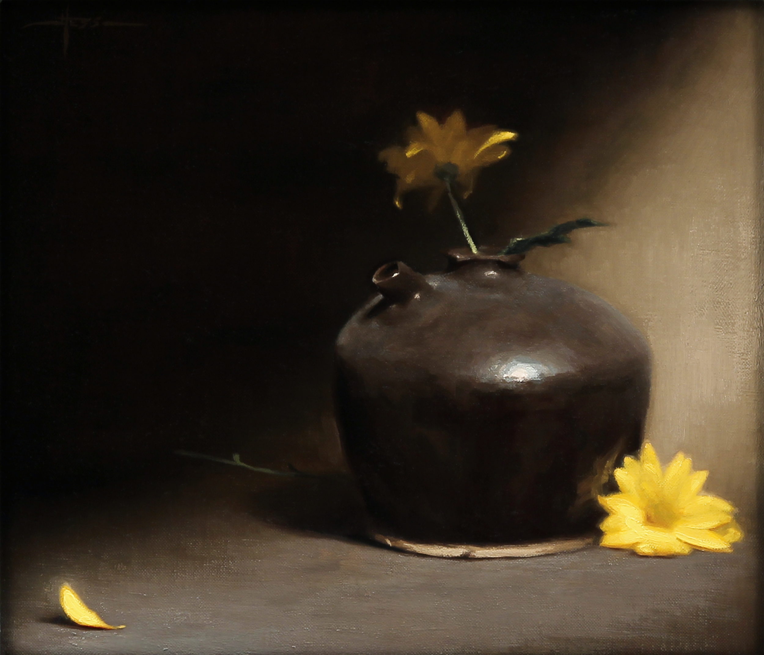  Justin Hess,&nbsp; Yellow Flowers,&nbsp; oil on linen, 12x14 in 