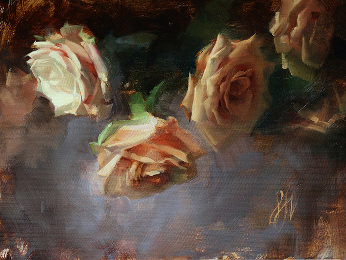  Sadie Valeri,&nbsp; Pink Roses,&nbsp; oil on linen, 9x12 in 