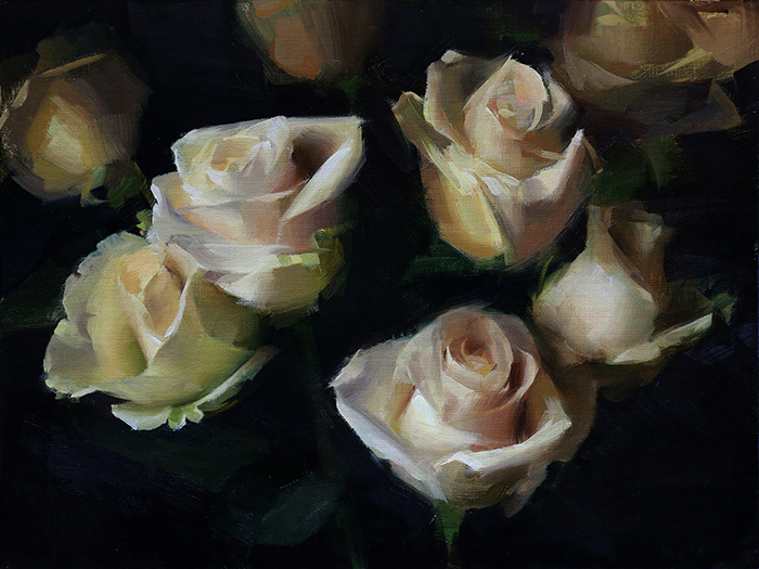  Sadie Valeri,&nbsp; White Roses,&nbsp; oil on linen, 9x12 in 