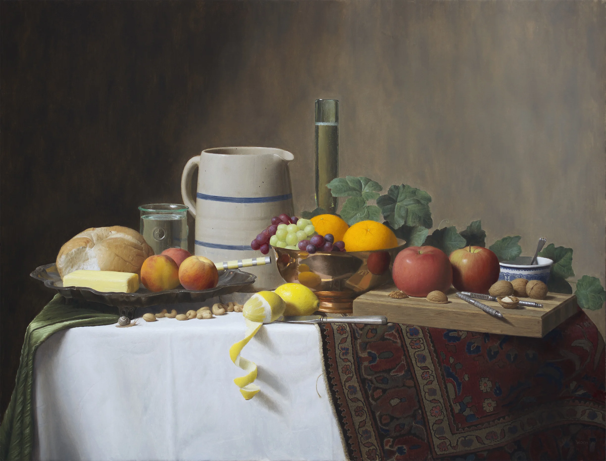 Justin Wood, Still Life with Fruit, oil on canvas, 26x34 in