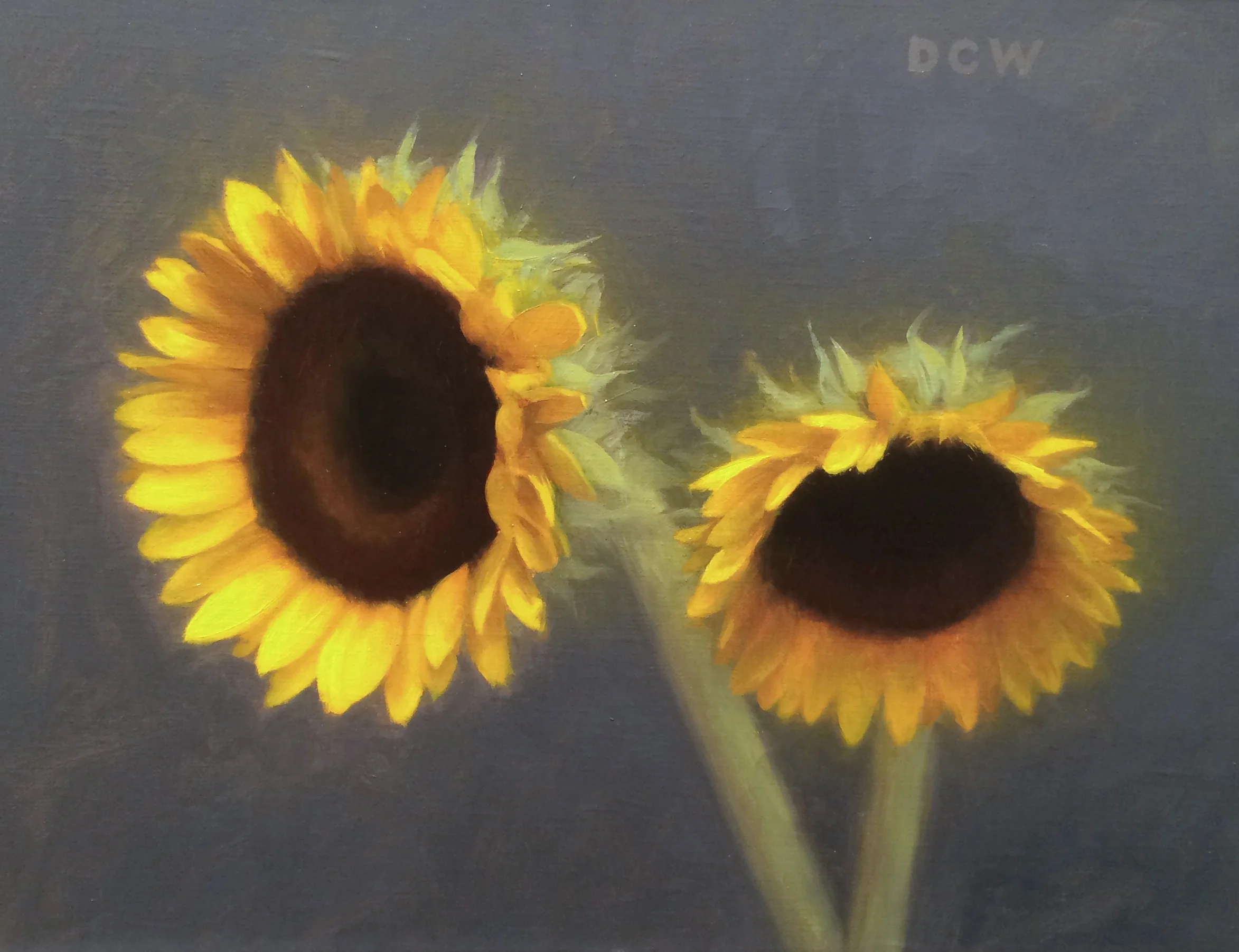 Devin Cecil-Wishing, "Sunflowers", oil on linen, 9x12 in