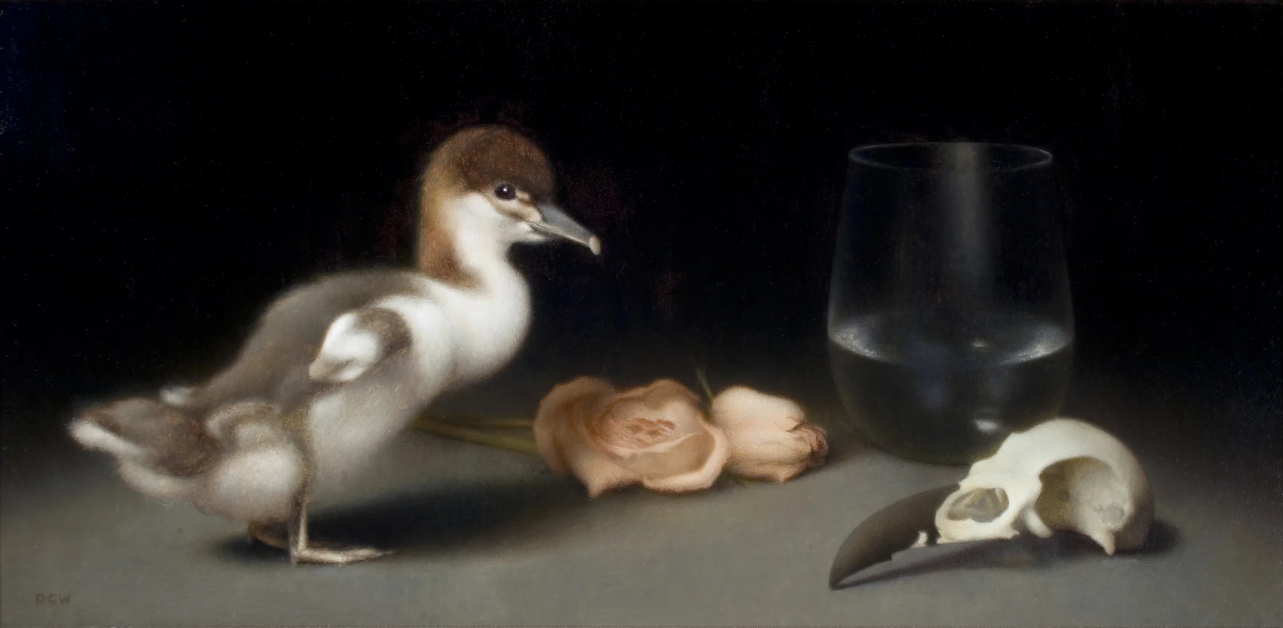 Devin Cecil-Wishing, "Vanitas", oil on panel, 7x14 in